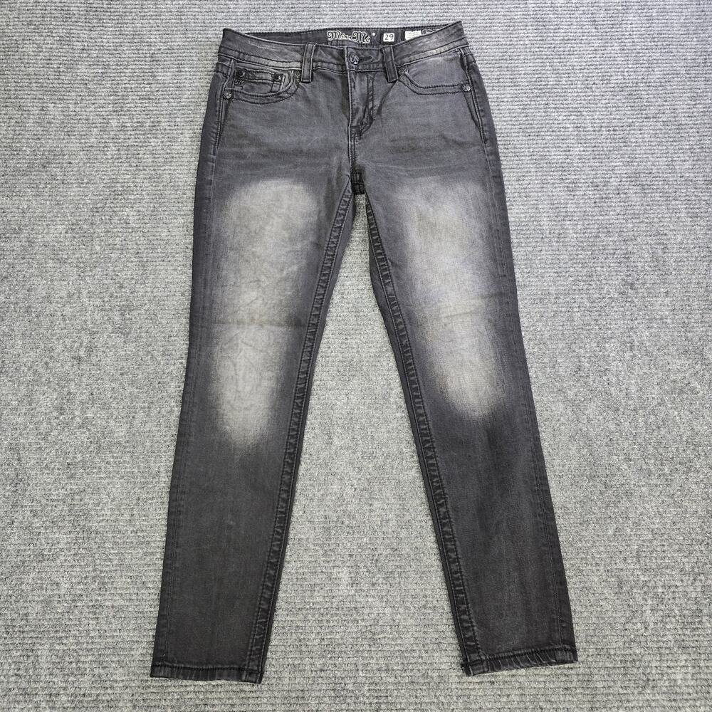 Miss Me Ankle Skinny Jeans Womens 29x28 Black Gray Butterfly Bling Mid Rise